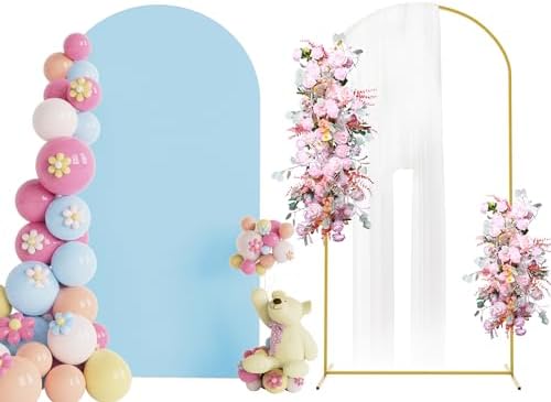 Arch Backdrop Stand and Cover Set, 7.2ft Arch Stand with Dusty Blue Cover by Putros