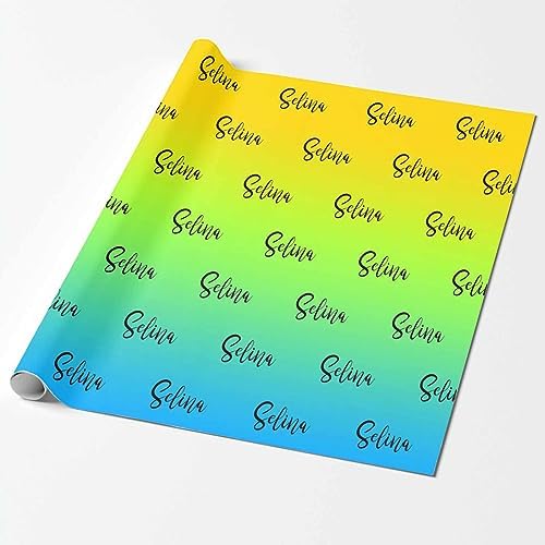 MyPupSocks Custom Text Wrapping Paper Gradient Yellow & Green Name, Personalized Name Gift Wrap Paper Funny Wrapping Paper Roll 58x23 for Boys Girls Kids Birthday Christmas Winter Holiday 3 Rolls - Image 2