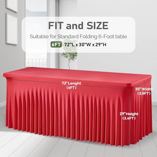 6 Packs Red Table Clothes for 6 Foot Rectangle Tables, Wrinkle Resistant Stretch Spandex Table Covers Fitted Tablecloth with Skirt for Valentines Wedding Birthday Party Event Banquet - Image 7
