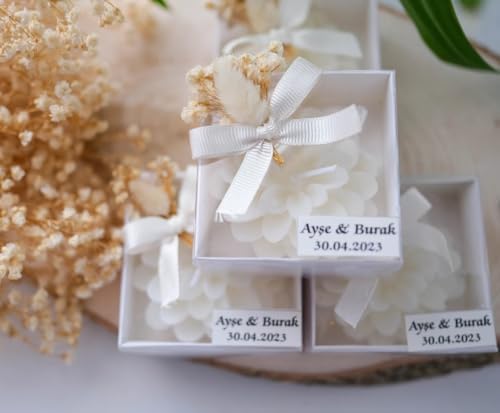 White Rose Petal Soy Wax Candles in Bulk - Scented Wedding Favor, Bridal Shower Baby Shower Birthday Gift - Dried Flower, Wax Stamp (10 Pieces) - Image 2