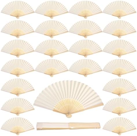 Qunclay 60 Pcs Paper Fans for Weddings Handheld Folding Fan,White by Qunclay