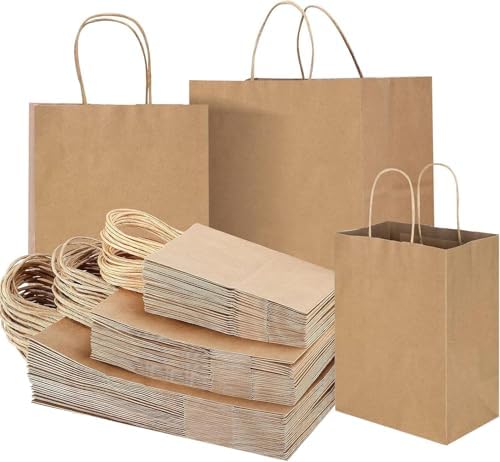 COGLARING 150Pcs Brown Kraft Paper Bags with Handles - Bulk Assorted Sizes for Retail, Takeout, Bakery & Party Favors | Durable Shopping & Gift Bags for Merchandise, Small Business by CoGlaringPac