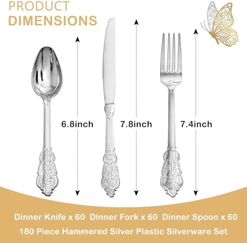 Supernal Silver Plastic Silverware Set Heavy Duty Vintage 120Guests Wedding - Image 6