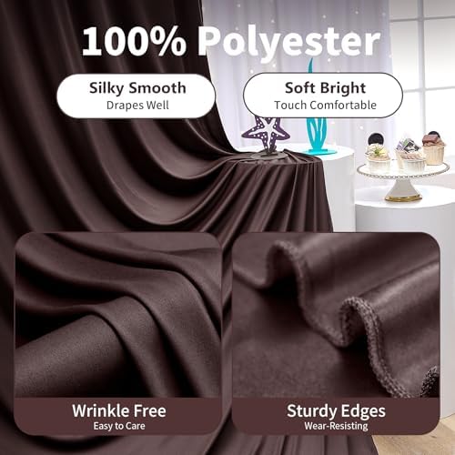10×14 ft Wrinkle Free Brown Backdrop Curtain for Wedding Parties-2 Panels 5×14ft Height Silky Polyester Coffe Photo Backdrop Drapes Curtains for Birthday Baby Shower Photography Background Cloth - Image 2