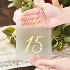 SHINVALE Arch Acrylic Wedding Table Numbers with Gold Foil Font – Frosted Finish, Elegant Modern Design with Stands, Easy Assembly Table Signs for Weddings, Parties & Events (15, 5" x 7") - Image 2