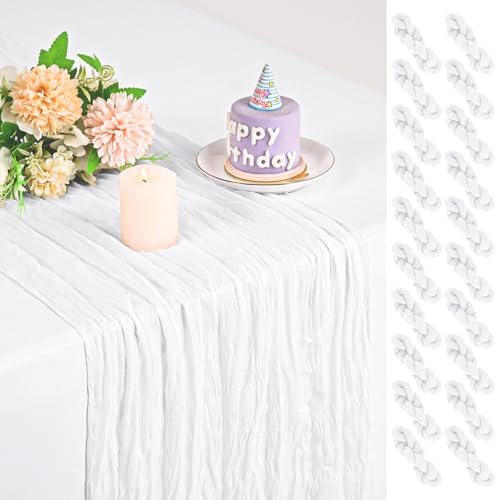 Teruntrue 20 Pack White Cheesecloth Table Runner 17x108 Inch, Boho Gauze Sheer Fabric Cheese Cloth Table Runners for Wedding Party Bridal Shower Baby Shower Birthday Home Decor Garden Farmhouse by Teruntrue