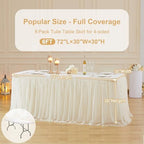 6 Pack Champagne Tablecloth for 6 Foot Rectangle Tables Tulle Table Skirt - Image 5