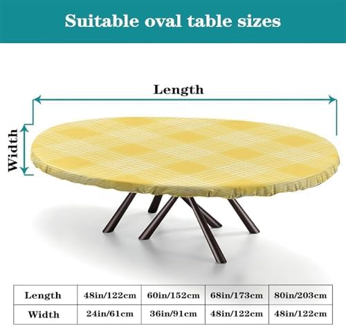 Festive Tartan Cloth Print Oval Table Cloth Greaseproof Waterproof Elastic for Kitchen and Dining Room Fits for 54" x 76" Oval Table - Image 4