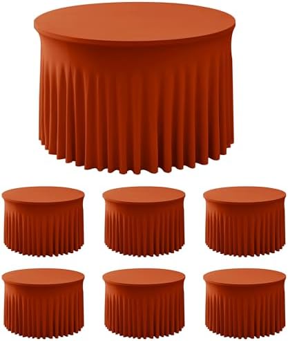Rust Fitted Spandex Table Skirts Ruffle Fall Tablecloths 60R Inch,6 Pack by HolidayIdeas