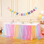 Suppromo Rainbow Table Skirt for Birthday Party 6ft Unicorn Tulle Tutu Table Skirt for Baby Shower Girl Boy Gender Reveal Rainbow Tablecloth Desk Skirt for Unicorn Party Decorations(L6(ft) H 30in) - Image 4
