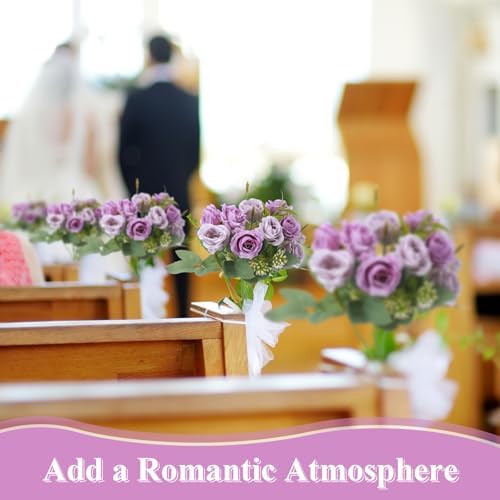 Zeyune 8 Pack 12 Inch Artificial Rose Bouquet, Purple and Lilac - Image 5
