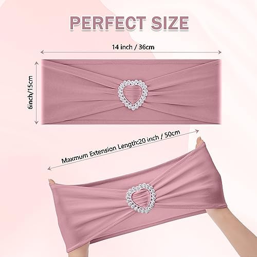 Pack of 60 Spandex Chair Sashes Bows ，Stretch Chair Cover Band with Buckle Slider Universal Elastic Ties for Wedding Banquet Party Event Decorations (Dusty Pink) - Image 2