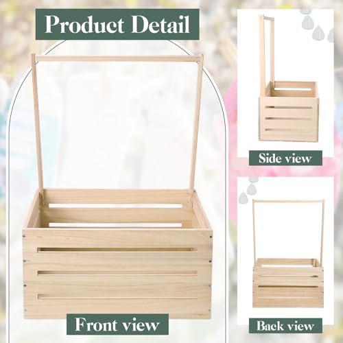 Barydat Wooden Baby Shower Crate Basket with Handle, Wood Color - Image 4
