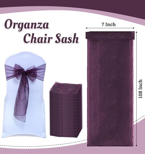 MDS Pack of 150 Organza Chair Sashes for Wedding & Event Décor – Plum - Image 3