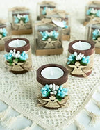 Ju's Favors Wooden Candle Holders Set of 10 for Baptism Favors for Guests, Christening Party Favors. (Dark brown - blue) - Image 3