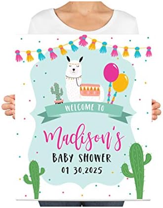 Andaz Press Custom Large Baby Shower Canvas Welcome Sign, 16 x 20 Inches, Mama Llama Guestbook Alternative, Personalized Sign Our Canvas, for Llama Baby Shower, Baby Sprinkle Theme - Image 3