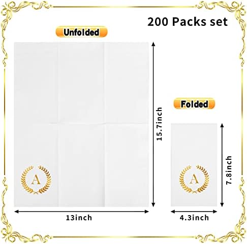 200 Pack Monogrammed Disposable Napkins Gold Foil Letter A Guest Napkins Initial Disposable Hand Paper Towels for Wedding Engagement Baby Shower Party Home Kitchen Bathroom Dinner Decorative Towels - Image 2