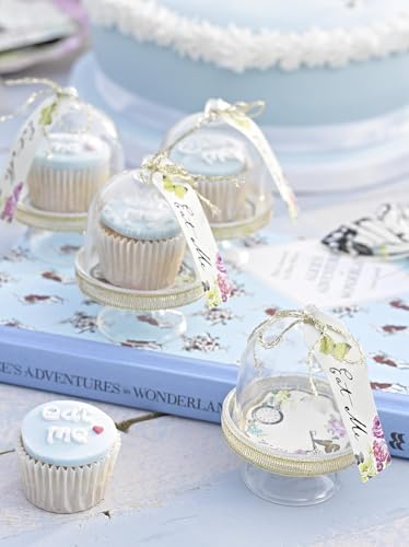 24 x Mini Cake Domes Alice in Wonderland Tea Party Decorations Set Whimsical Party Favors, Mad Hatter Macaron Table Props Kids Birthdays Bridal Showers Baby Shower Decor Bridgerton Wedding favour - Image 4