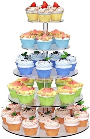 5 Tier Round Cupcake Stand for 50 Cupcakes Acrylic Cupcake Tower by weddingwish