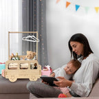 fun-plus Baby Shower Crate Closet, Bus Shape Baby Shower Basket with Handle Baby Storage Crate, Wooden Crate for Pregnancy New Parent (Bamboo made) - Image 3