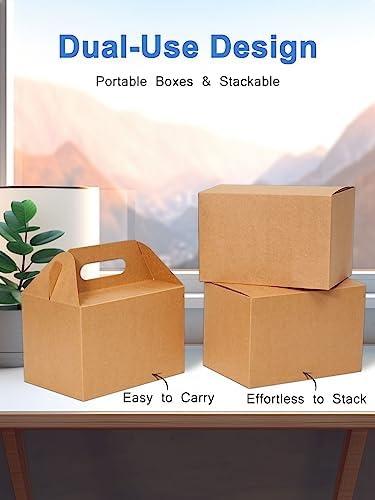Shallive 28 Pcs Large Brown Kraft Lunch Boxes with Handle - 9x6x6 Inch Gable Gift Boxes for Baby Shower, Birthday Parties - Image 2