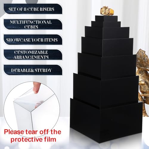 Geelin 8 Pack Acrylic Buffet Display Risers for Food Jewelry,Black,Flat - Image 3