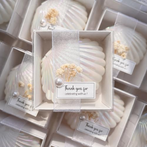 30 Sets Seashell Scented Candles Fully Assembled Wedding Candle Favor with Clear Plastic Box, Pearl, Gift Tag, Ribbon Wedding Party Favor Thank You Gift for Guest Bridal Shower - Image 4