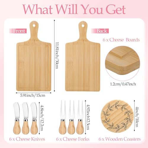 Honeydak 49 Pcs Baby Shower Prizes for Game Players 6 Set Cheese Board Fork Knives Coaster Towel Artificial Potted Plant Thanks Card Gift Bag for Baby Bridal Shower Wedding Favors(Pink Bow) - Image 2