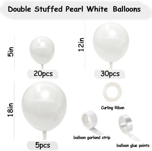 Green White Balloon Garland Double Stuffed Different Sizes 18/12/5in Pearl White Balloon Arch Kit For Wedding Birthday Chritmas Baby Shower Party Decorations - Image 4