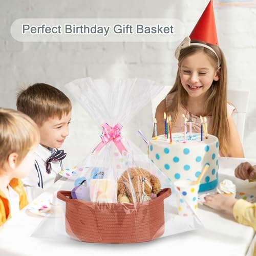 COMSE Small Woven Basket with Gift Bag and Ribbons, Gift Basket Empty, and Large Diaper Caddy Organizer for Girl Boy, Car Diaper Caddy with Handles - Image 4