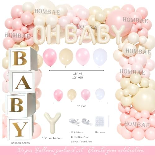 Hombae We can Bearly wait Baby Shower Decoration – 116 PCs Baby Girls Teddy Bear Party Supplies with Teddy Bear Printed Backdrop, Balloon Garland, Tablecloth, Balloon Boxes, Sash, Badges - Image 3