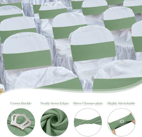 VitalCozy 100 Pcs Spandex Chair Sashes with Crown Buckle,Sage Green - Image 3