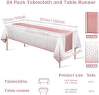 MASHAN 24 Pack White and Rose Gold Tablecloth Set - Rectangular PEVA Tablecloths and Satin Table Runners for Wedding, Baby Shower, Anniversary, Christmas, New Year Party - Image 2