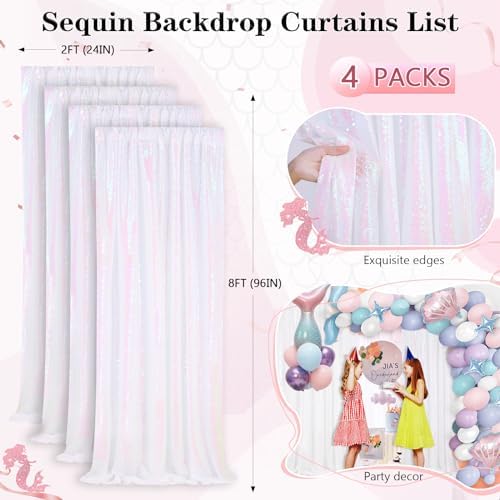 Sparkly White Iridescent Backdrop 4 Pieces 2FTx8FT Sequin Backdrop - Image 6