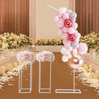 Metal Wedding Arch Backdrop Stand, 6.56Ft Ballon Arch Stand and 2 Flower Stands, Half Arch Geometric Centrepieces Display Rack for Ceremony, Birthday, Party DIY Background Decoration (White) - Image 3