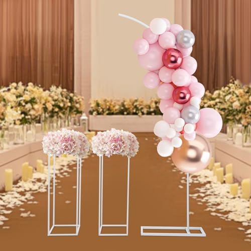 Metal Wedding Arch Backdrop Stand, 6.56Ft Ballon Arch Stand and 2 Flower Stands, Half Arch Geometric Centrepieces Display Rack for Ceremony, Birthday, Party DIY Background Decoration (White) - Image 3