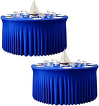 2 Pack Royal Blue Table Cloth for 5FT Round Tables, Fitted Spandex 120 inch Round Tablecloth, Wrinkle Free Table Skirt for Receptions Birthday Photography Social Events Engagement Party Decorations by Creativepartyuniquedecorat