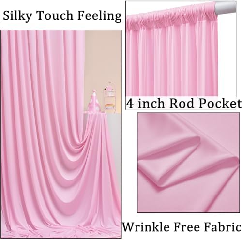 40ft x 10ft Wrinkle Free Baby Pink Backdrop Curtains for Parties, 8 Panels 5x10ft Silky Polyester Photo Backdrop Drapes for Birthday Wedding Party Photography Background Decoration - Image 2