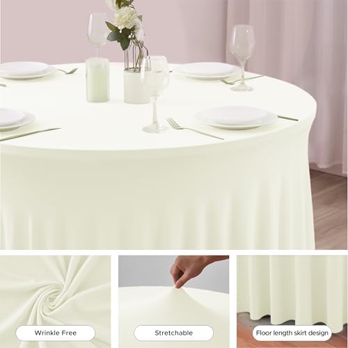 Fitted Beige Spandex Table Skirts for Wedding Party,60 Inch Round,6 Pack - Image 4