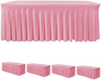 4 Pack Pink Spandex Table Covers 4ft Rectangle Ruffle Skirts for Party by HolidayIdeas