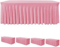 4 Pack Pink Spandex Table Covers 6ft Rectangle Ruffle Skirts for Party by HolidayIdeas