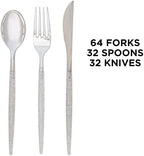 Luxe Party 128 Pieces Two Tone Plastic Disposable Cutlery | Forks-Spoons-Knives | Full Size | Chic Round | Glitter and Silver - Image 3