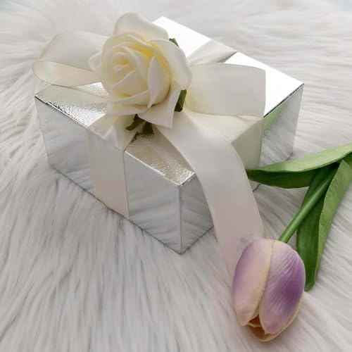 Efavormart 100 Pack 4"x4"x2" Silver Metallic Cake Favor Boxes, Shimmering Cardstock Candy Treat Gift Boxes for Holiday and Anniversary Events - Image 2