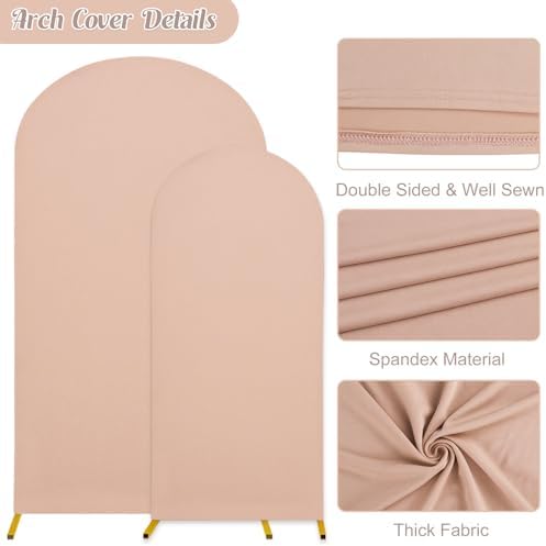 7.2FT, 6FT Wedding Arch Stand and Matching Cameo Brown Spandex Fitted Arch Backdrop Cover Set, Round Top Chiara Backdrop Stands and Covers for Birthday Party Baby Shower Arch Decor (Cameo Brown) - Image 4