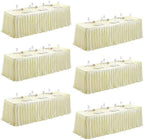 6 Packs Champagne Satin Tablecloths Rectangle 6FT,Glitter Spandex Fitted Stretch Table Covers Wrinkle-Resistant Floor Length Shimmer Pleated Table Skirt for Wedding Parties Baby Shower Banquets by Partisky