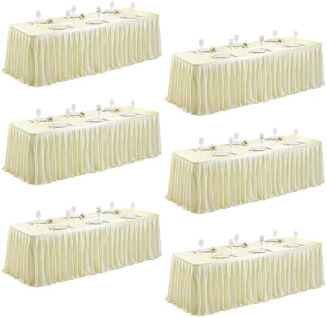 6 Packs Champagne Satin Tablecloths Rectangle 8FT,Glitter Spandex Fitted Stretch Table Covers Wrinkle-Resistant Floor Length Shimmer Pleated Table Skirt for Wedding Parties Baby Shower Banquets by Partisky
