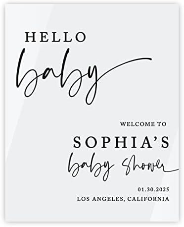 Andaz Press 16"x20" White Acrylic Personalized Baby Shower Welcome Sign, Gender Neutral Large Custom Sign for Easel Stand, Modern Hello Baby Shower Decorations by AndazPress