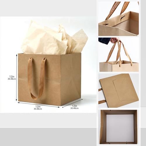Aosric 12 Pack 12"x12"x12" Brown Square Gift Bags with Tissue Paper - Image 5