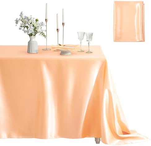 Satin Table Cover Rectangle, 60 x 102 Inches, Peach, 6 Pack by Counfeisly