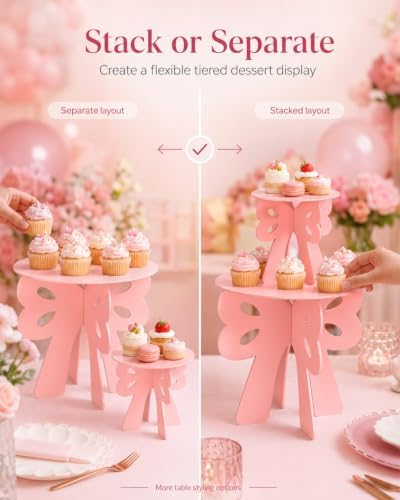 Wooden Pink Cake Display Stand, Bow Shaped, 2 Pcs - Image 4